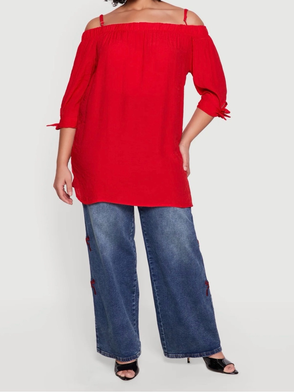 Rainbow Red Off-Shoulder Peasant Blouse